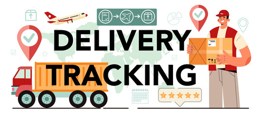 Delivery tracking typographic header. Transportation and distribution,