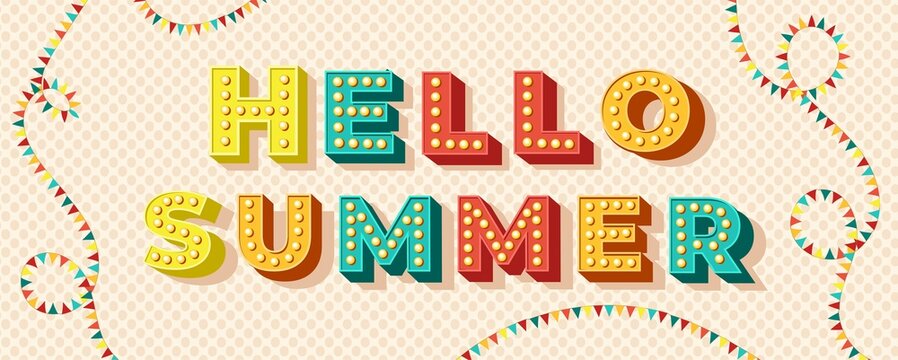 hello summer amazing text style typography banner design with colorful background.