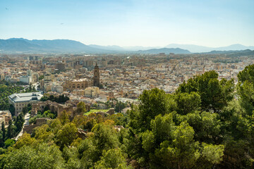 Fototapeta na wymiar Malaga old town panoramic view with the cathedral and alcazaba