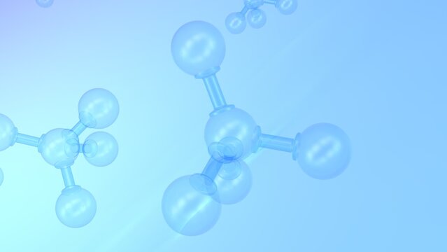Molecular structure of crystal atom under blue-white lighting background. Concept image of vaccine development, regenerative and advanced medicine. 3D illustration. 