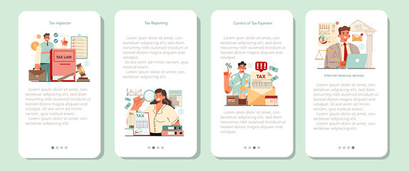Tax inspector mobile application banner set. Idea of accounting