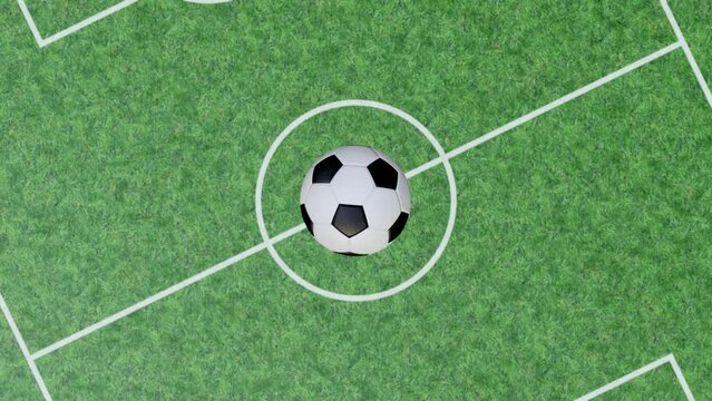 Soccer ball bouncing on Football Field. Seamless Loop video.