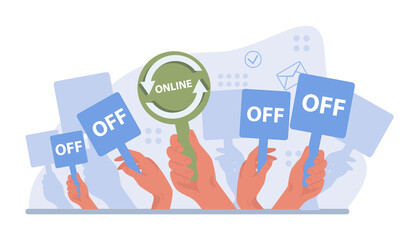 Online communication concept. Characters with smart digital technologies.