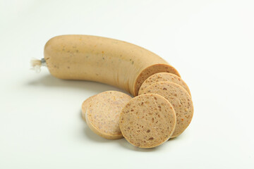 Concept of tasty food, liverwurst sausage, close up