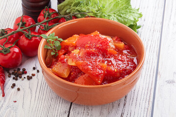 Hungarian lecho with tomato and paprika