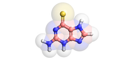 Thioguanine, anticancer drug, 3D molecule