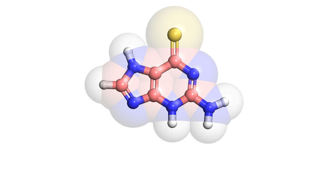 Thioguanine, anticancer drug, 3D molecule