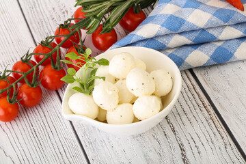 Mozzarella cheese balls in the bowl
