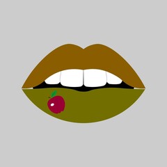 Set of dripping lips with leopard print isolated on a white background for poster or banner. Vector illustration.