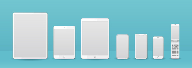 Smart device, mockup, vector illustration set, スマホとタブレットと携帯電話