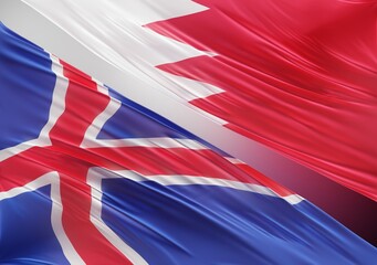 Bahrain Flag with Abstract Iceland Flag Illustration 3D Rendering (3D Artwork)