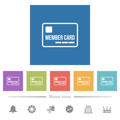 Member card outline flat white icons in square backgrounds