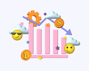 Fototapeta premium Chart of growth and decline. The concept of the economic crisis. The pink chart is floating in the clouds. 3D rendering.