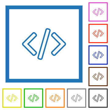 Script code flat framed icons