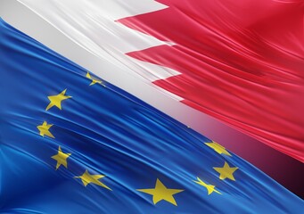 Bahrain Flag with Abstract Europe Flag Illustration 3D Rendering (3D Artwork)