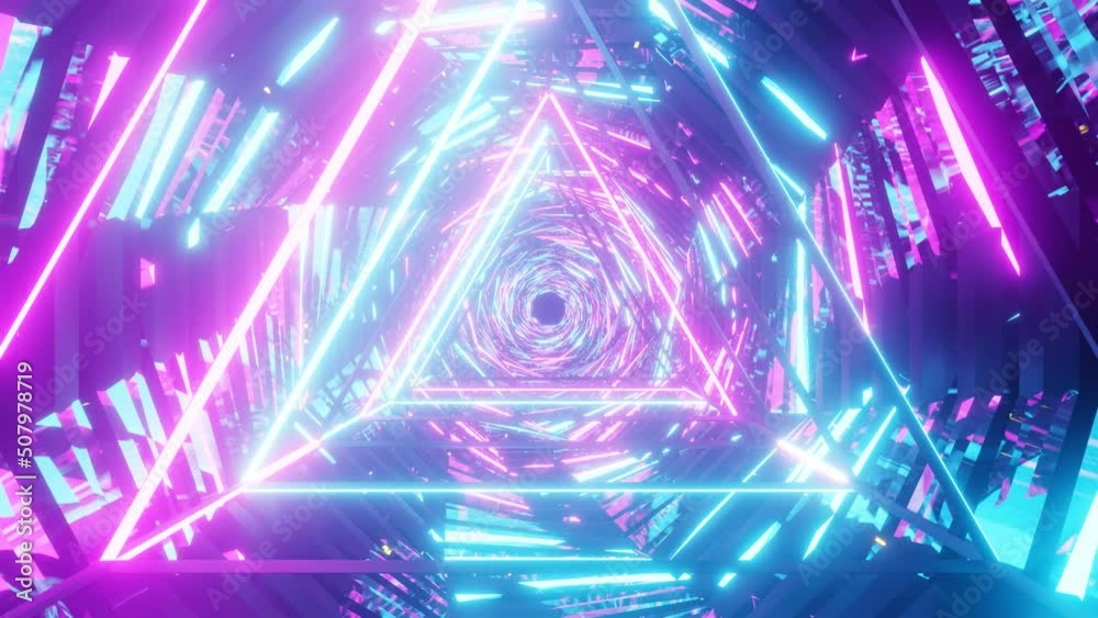 Poster Neon Hexagon Tunnel: Hyperloop Journey - 3D Loop Animation