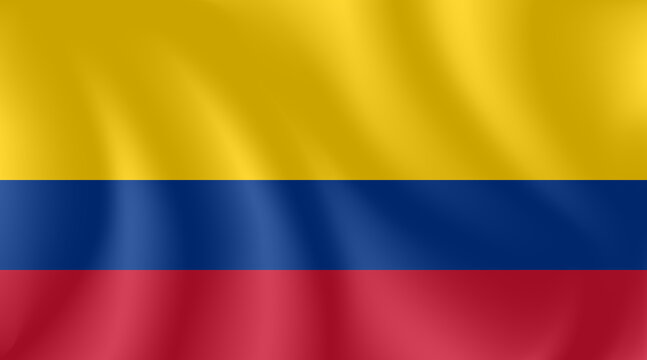National flag of Colombia with imitation of light waves on the fabric. Vector stock illustration