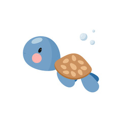 Fototapeta premium Cute Sea turtle. Cartoon style. Vector illustration. For card, posters, banners, books, printing on the pack, printing on clothes, fabric, wallpaper, textile or dishes.