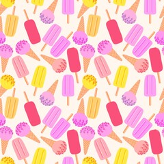 Summer seamless cartoon ice cream pattern textiles and packaging and gifts and linens and kids and wrapping paper