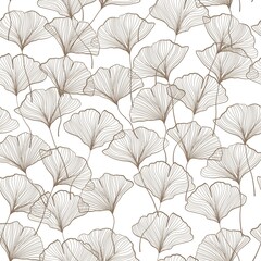 Naklejka premium Gingko Leaves Seamless Pattern. Leaf of Gingko Print. Abstract Leaves Hand Drawn Botanical Pattern for Textile Design, Surface, Prints. Vector EPS 10