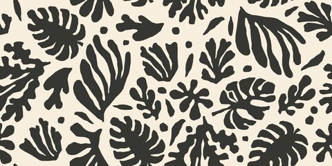 Leaves Seamless Pattern Abstract Modern Style. Floral Pattern with Abstract Tropical Leaves for Wedding, Anniversary, Birthday and Party. Botanical Modern Abstract Print Design. Vector EPS 10