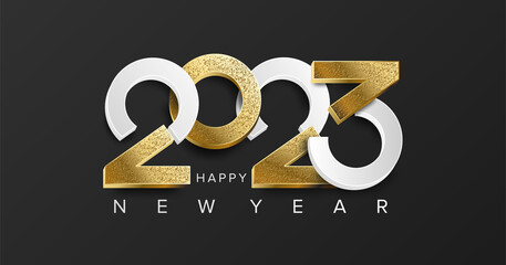 Happy new year 2023 background with 3D gold number - obrazy, fototapety, plakaty