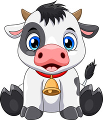 Cartoon cute baby cow sitting - 507982152