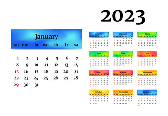 Calendar for 2023 isolated on a white background