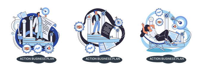 Action business plan, development strategies, foreseeing market risks. Company success secret, idea growing business achieve target metaphor, study production and sales market. Strategic biz planning