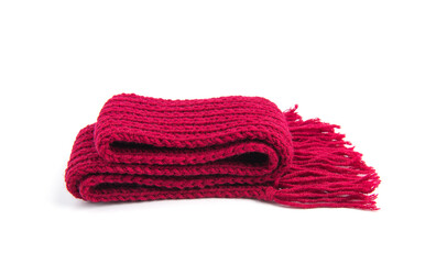 Red warm scarf on a white background
