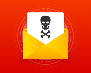 Email virus message. Alert on document. Scanning of problems. Vector illustration.