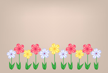 Colorful flower row with copy space, floral card