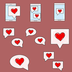 Set collection of messages with red heart