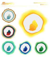 Mauritius logo collection. Colorful badge of the island. Layers around Mauritius border shape. Vector illustration.