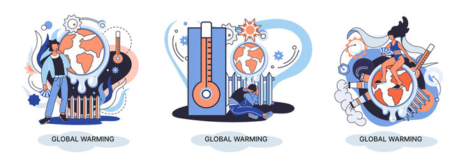 Global warming metaphor, human climate change, emissions destroy atmosphere and air, natural disaster, deforestation, global heating, lack of plants and drought. Environmental catastrophe on planet