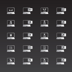 Malware content icon set. Alert notification on laptop computer , malware concept, spam data, online scam, virus , vector illustration.