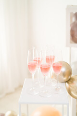 Pink champagne drinks at elegant brunch or party