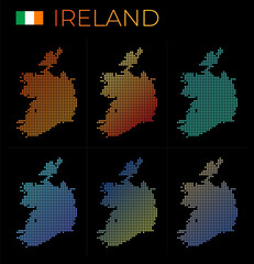 Ireland dotted map set. Map of Ireland in dotted style. Borders of the country filled with beautiful smooth gradient circles. Neat vector illustration.