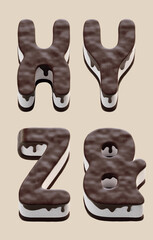 3d rendering of letters made in shape of sweet chocolate cake with white cream filling