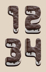 3d rendering of letters made in shape of sweet chocolate cake with white cream filling