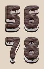 3d rendering of letters made in shape of sweet chocolate cake with white cream filling