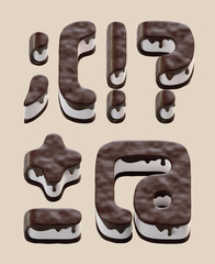 3d rendering of letters made in shape of sweet chocolate cake with white cream filling