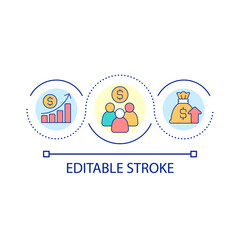 Improving business profitability loop concept icon. Increasing sales revenue abstract idea thin line illustration. Financial management. Isolated outline drawing. Editable stroke. Arial font used