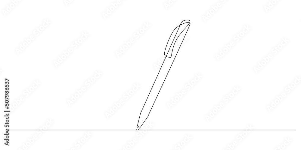 Wall mural One continuous line drawing of pen writing thin stroke. Pencil symbol of study and education concept in simple linear style. Contour icon. Doodle vector illustration