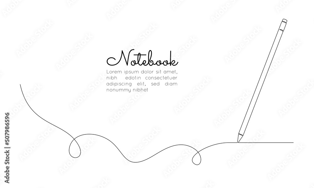Poster one continuous line drawing of pen writing thin stroke. pencil symbol of study and creative educatio