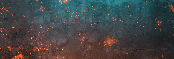 concrete abstract blue background with flying fire particles © Brilliant Eye