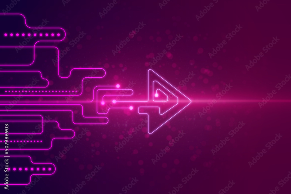 Aufkleber creative glowing digital startup arrow on pink background with light and mock up place. start up, bu