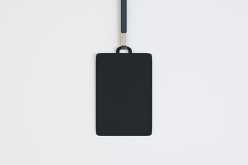 Blank black mock up badge on white background. Id and conference concept. 3D Rendering. - obrazy, fototapety, plakaty