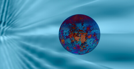 Obraz na płótnie Canvas Party disco mirror ball reflecting blue color lights 