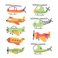 Airplane and helicopter doodle cartoon kids vector illustration © Freshcare